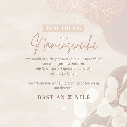 Einladung Zur Namensweihe Botanisch Hellrosa Send A Smile