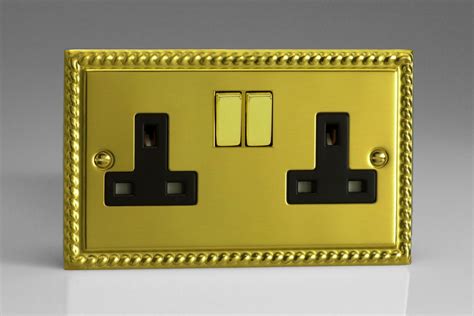 Varilight 2 Gang Double 13 Amp Switched Socket Georgian Polished Brass Effect Ebay