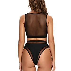 Amazon Dixperfect Women S Mesh Insert Bikini Sets Swimsuits High