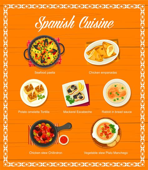 Spanish food menu, Spain cuisine restaurant dishes 19521989 Vector Art ...