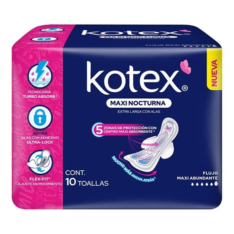 Toallas Femeninas Kotex Nocturna Con Alas Flujo Maxi Abundante Pzas