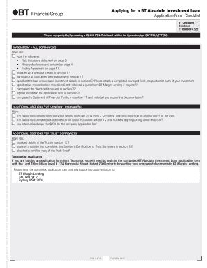 Fillable Online Applying For A BT Absolute Investment Loan Application