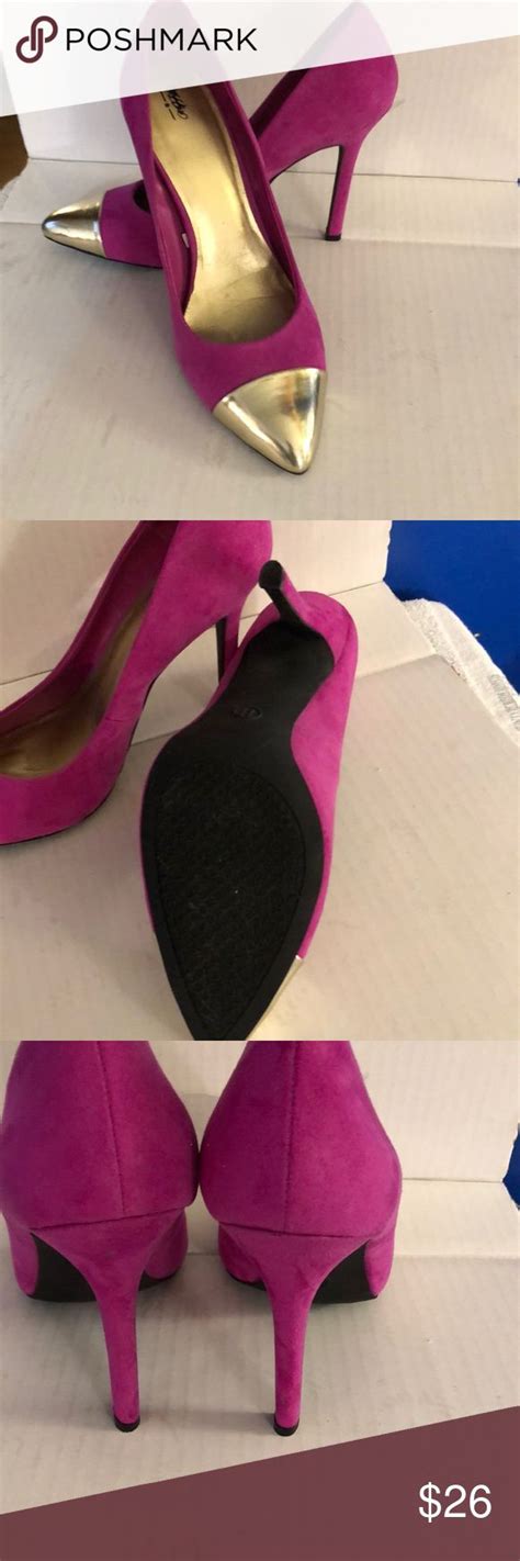 Gold Cap Suede Fuchsia High Heels A Pretty Fuchsia Suede Color With A