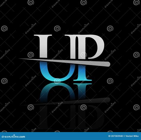 Initial Logotype Letter UP Company Name Colored Blue And Silver Swoosh