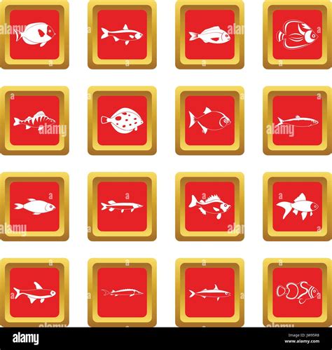 Fish Icons Set Red Stock Vector Image Art Alamy