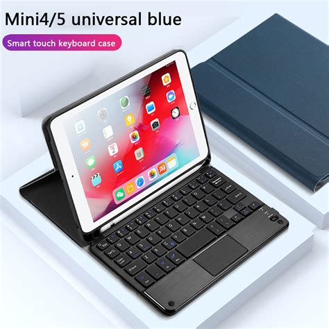 Ipad 7 9 Bluetooth Keyboard Case With Built In Pencil Holder Blue Leather Back Protective Cover