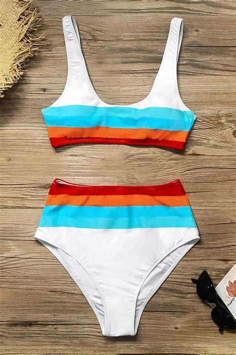 Sporty Striped High Waisted Bikini