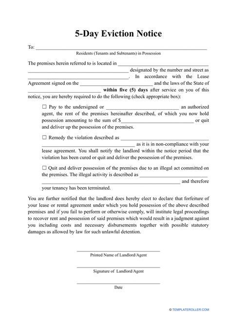 5 Day Eviction Notice Template Download Printable Pdf Templateroller