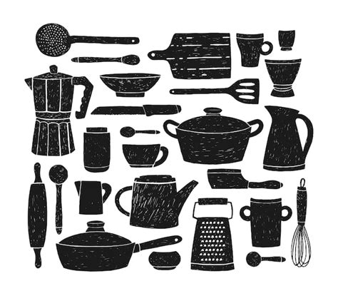 Premium Vector Bundle Of Glassware Kitchenware And Cookware Set Of