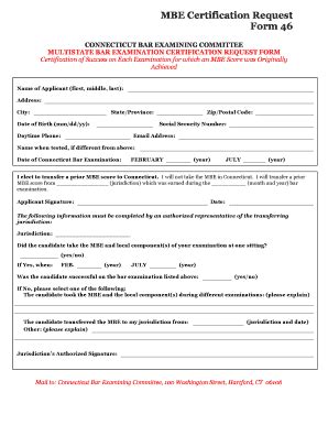 Fillable Online Jud Ct Form 46 MBE Certification Request Fax Email