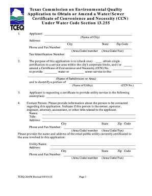 Fillable Online Tceq Texas Water Code Section 13255 Tceq 20458 Form Fax