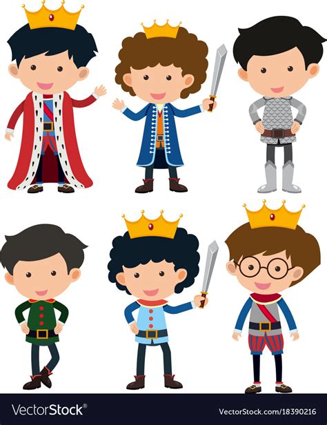 Six characters of prince and knight Royalty Free Vector