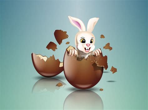 Easter Bunny Coming Out Of A Broken Chocolate Egg Stock Illustration