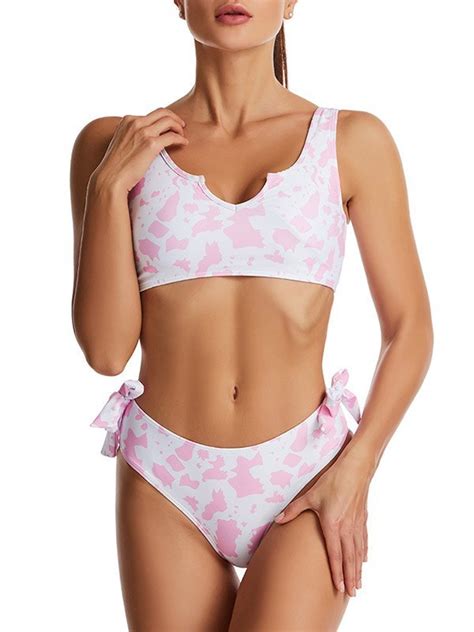 Emmiol Free Shipping Cow Print Bikini Set Pink M In Bikini Sets