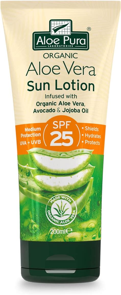 Aloe Pura Organic Aloe Vera Sun Lotion Spf 25 Natural Vegetarian Cruelty Free Paraben And Sls