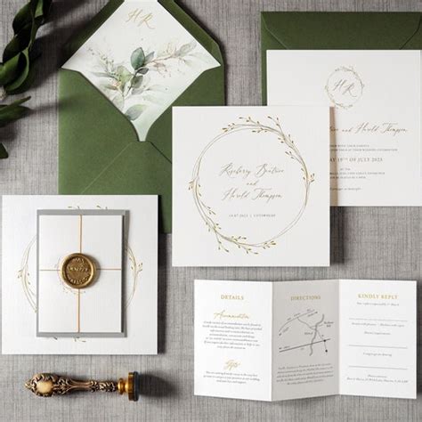 Gold Wreath Wedding Invitations And Save The Date Luxury Etsy