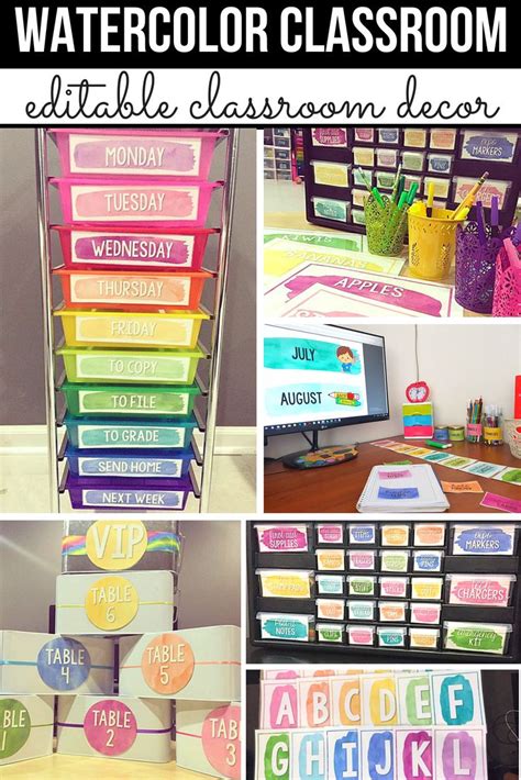 Watercolor Boho Rainbow Class Classroom Decor Library Labels Editable Bundles Watercolor