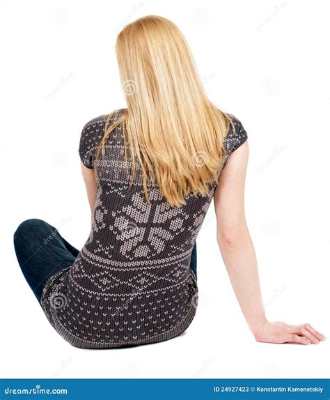 Back View Of Beautiful Young Woman Sitting On The Floor Stock Image