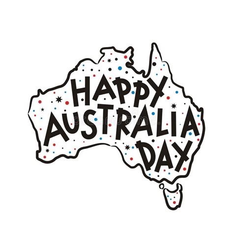 Happy Australia Day Lettering With Map Of Australia And Dots Stock