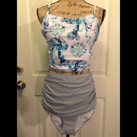 Reteron Swim Nwt Pink Floral Top And Pinstriped Bottom Bikini Poshmark