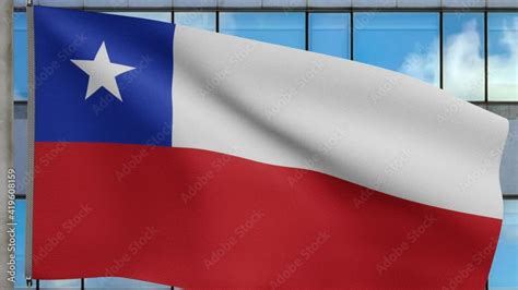 3d Illustration Chilean Flag Waving In A Modern Skyscraper City