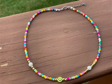 Smiley Necklace Happy Face Choker Teen T Y2k Jewelry Rainbow