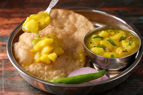 Puri Bhaji North Indian Poori with aalu bhaji , aalu sabji potato spicy ...