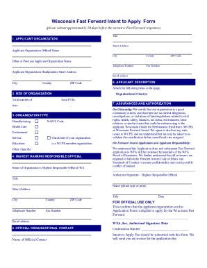 Fillable Online Wisconsin Fast Forward Intent To Apply Form Fax Email