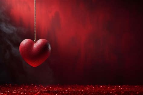 Premium Photo Heartfelt Display Red Heart Hanging On A Rope Dark Red