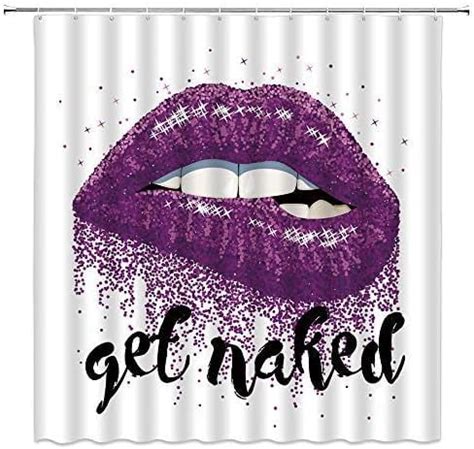 Get Naked Shower Curtain Sexy Woman Lips Print Romantic Love Kiss Sign