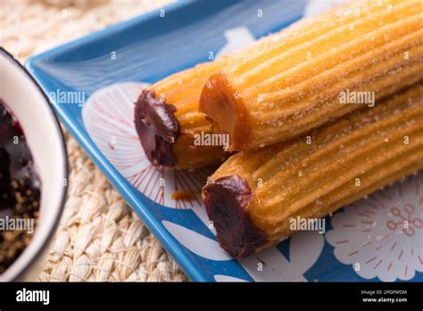 Churros Peruvian Desserts Buffet Table Brunch Sweet Food Stock Photo