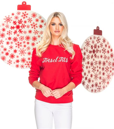 Tinsel Tits Christmas Jumper In Red Available In White Funny Christmas Sweater Xmas