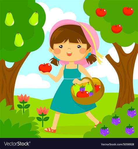 Girl Picking Fruit Royalty Free Vector Image Vectorstock