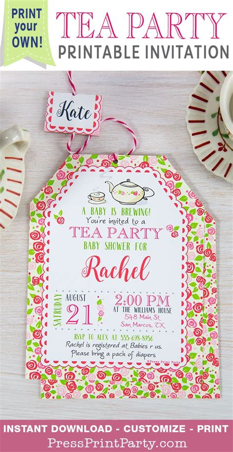 Tea Party Invitations Printable - Press Print Party ! | Diy tea party ...