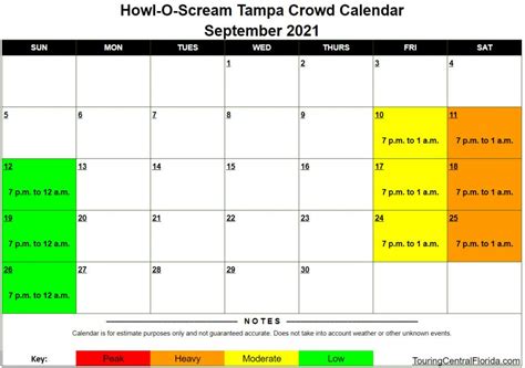 Busch Gardens Tampa Crowd Calendar HOS September 2021 001