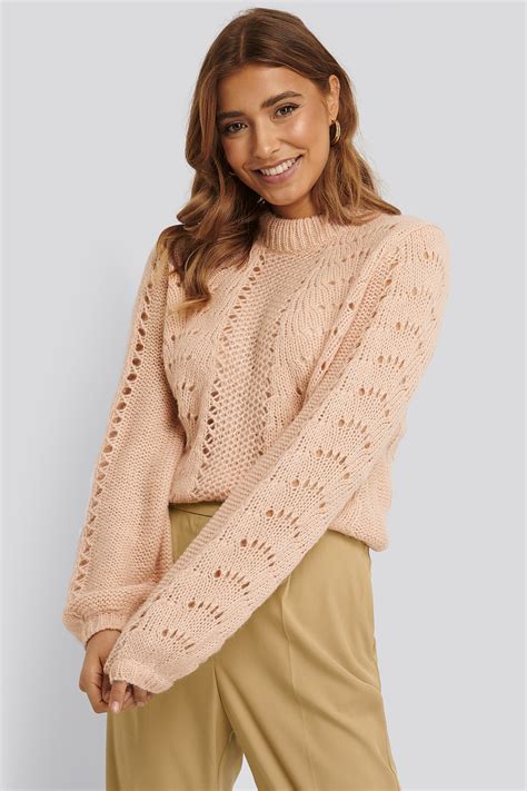 Pattern Knitted Round Neck Sweater Rosa Na Kd