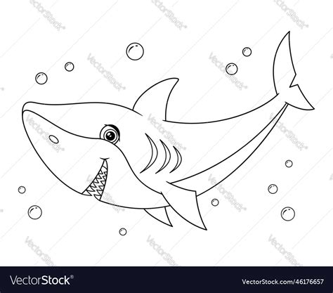 Shark coloring page black and white cartoon Vector Image