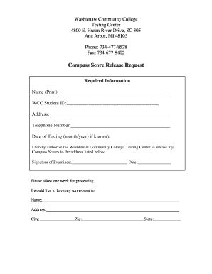 Fillable Online Wccnet Compass Score Release Request Form Washtenaw