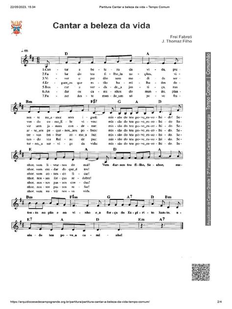 Cantar A Beleza Da Vida Presente Do Amor Sem Igual - Partitura: Cantar a Beleza da Vida | PDF