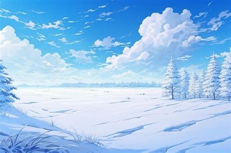 Premium Photo | AnimeStyle Winter Landscape with Skies