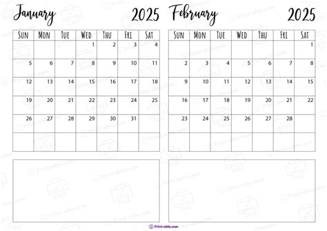 6 Free January And February 2025 Calendar Print Able