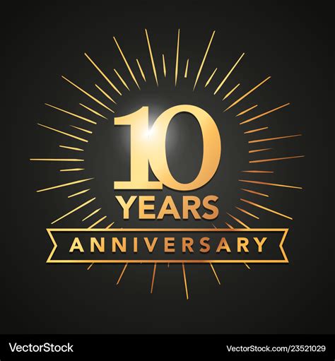 10 Anniversary Gold Numbers With Golden Banner Vector Image