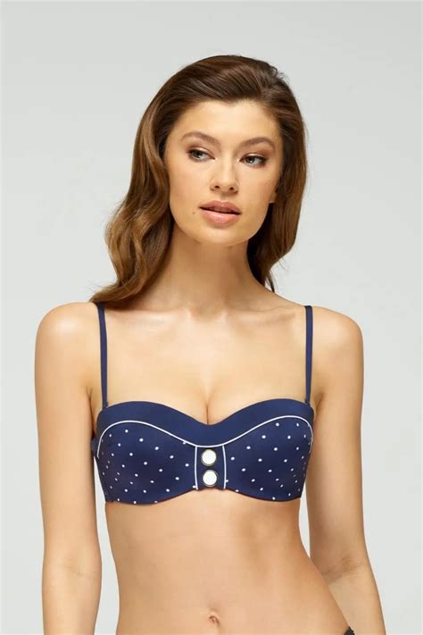 Marc Andre Dot Bandeau Bikini With Hipster Bottom Navy Style L