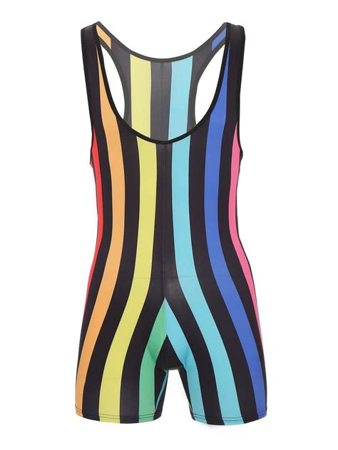 Haitryli Men's Athletic Wrestling Singlets Striped Rainbow One-piece