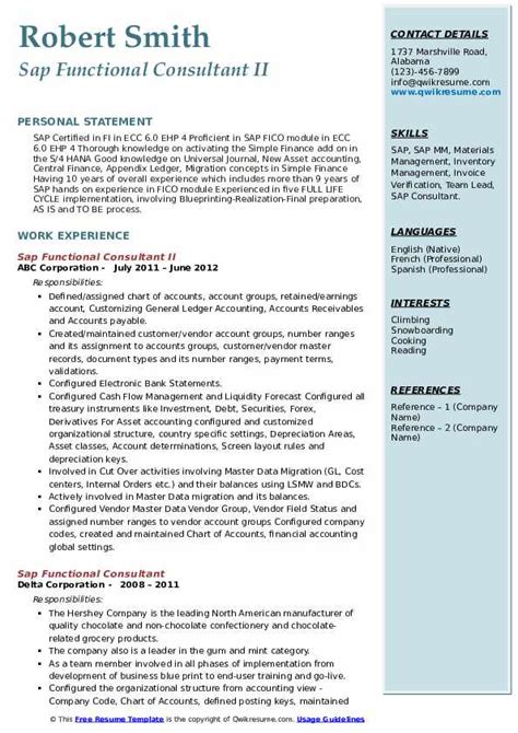 Sap Functional Consultant Resume Samples Qwikresume