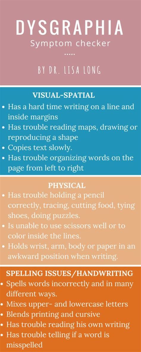 Dysgraphia Symptom Infographic More | Dysgraphia, Learning disabilities ...