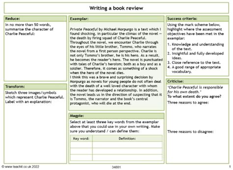 Write A Book Review Template Ks3 English Teachit