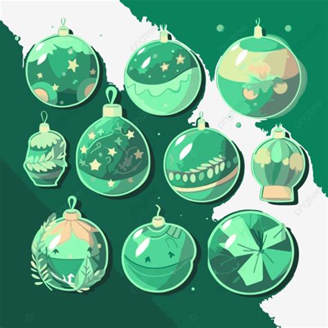 Christmas Ornaments With Decorative Elements On Green Background Clipart Vector Sticker Design