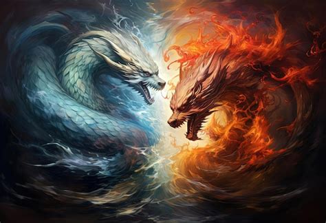 Premium Photo | Fire and water dragon fusion in the style of ...