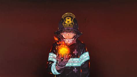 Fire Force Shinra Kusakabe Fire On Hand With Brown Background 4k Hd